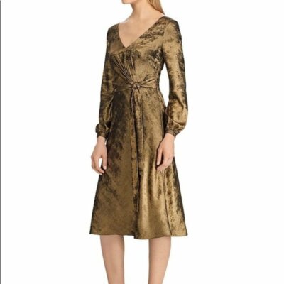 gold metallic wrap dress Whistles Metallic Wrap Front Dress Gold Size 0