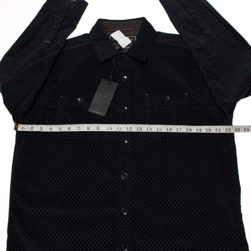 True Grit NWT Velvet Casual Button Down Shirt Size M in Dark Blue w/ Light Blue - Picture 4 of 10