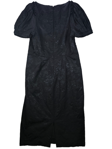 Antonio Melani Jacquard Satin Brocade Dress 12 Black Puff Sleeve Luxe WhimsiGoth - Picture 9 of 17