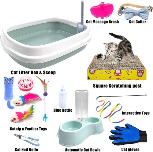 Kitten Starter Kit, 15 Piece Cat Essentials Set Includes Large, Blue  - Picture 2 of 7