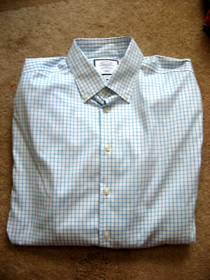 Mens Turquoise Blue Checked CHARLES TYRWHITT Claaic NoIron Dress Shirt  17-36 XLT