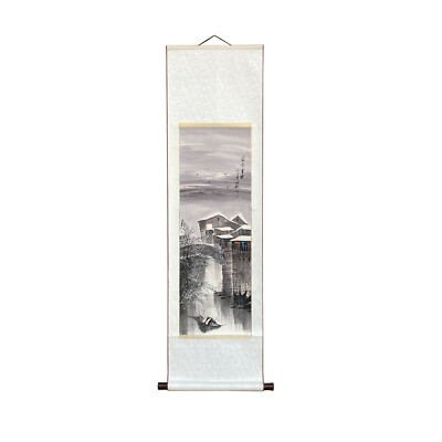 Chinese Color Ink Waterside Village Scroll Painting Wall Art ws2130S Chinese Color Ink Waterside Village Scroll Painting Wall Art ws2130S