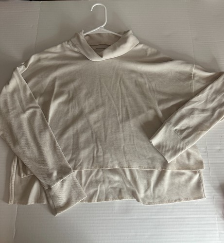 Camicia American Eagle donna media oversize crop waffle maglia collo cappuccio avorio - Foto 5 di 9