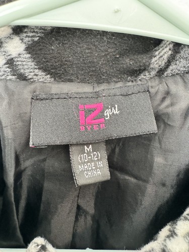 IZ Byer Girls Plaid Black & White Button Down Dress Coat Belted Size Medium - Picture 4 of 12