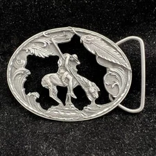 SISKIYOU Indian on Horse Western Belt Buckle C-2 CD Pewter Color Vintage 1995