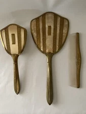 Vintage Vanity Set Hair Brush and Hand Mirror & Comb, Gold Plated