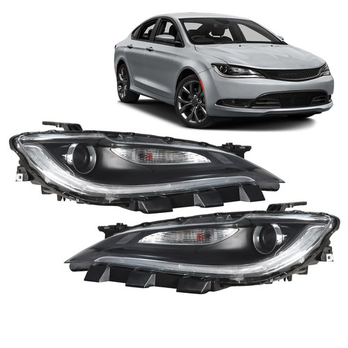 Pair Headlights For 2015-2017 Chrysler 200 Chrome Trim w/ LED DRL Halogen LH RH - Picture 4 of 10