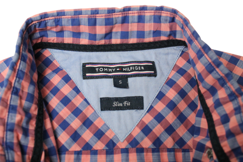 TOMMY HILFIGER Slim Fit Shirt Men's SMALL Short Sleeve Multicolor Check Logo - Picture 6 of 8