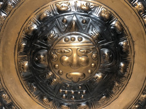 Vintage Mexico Mayan Aztec Sundail Copper Hammered Plate Calendar Wall Hang 13” - Picture 2 of 8