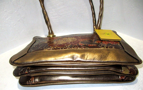 Patricia Nash Malvizza Vintage Italian Pheasant Bronze Metallic Satchel Bag NWT - Picture 9 of 11