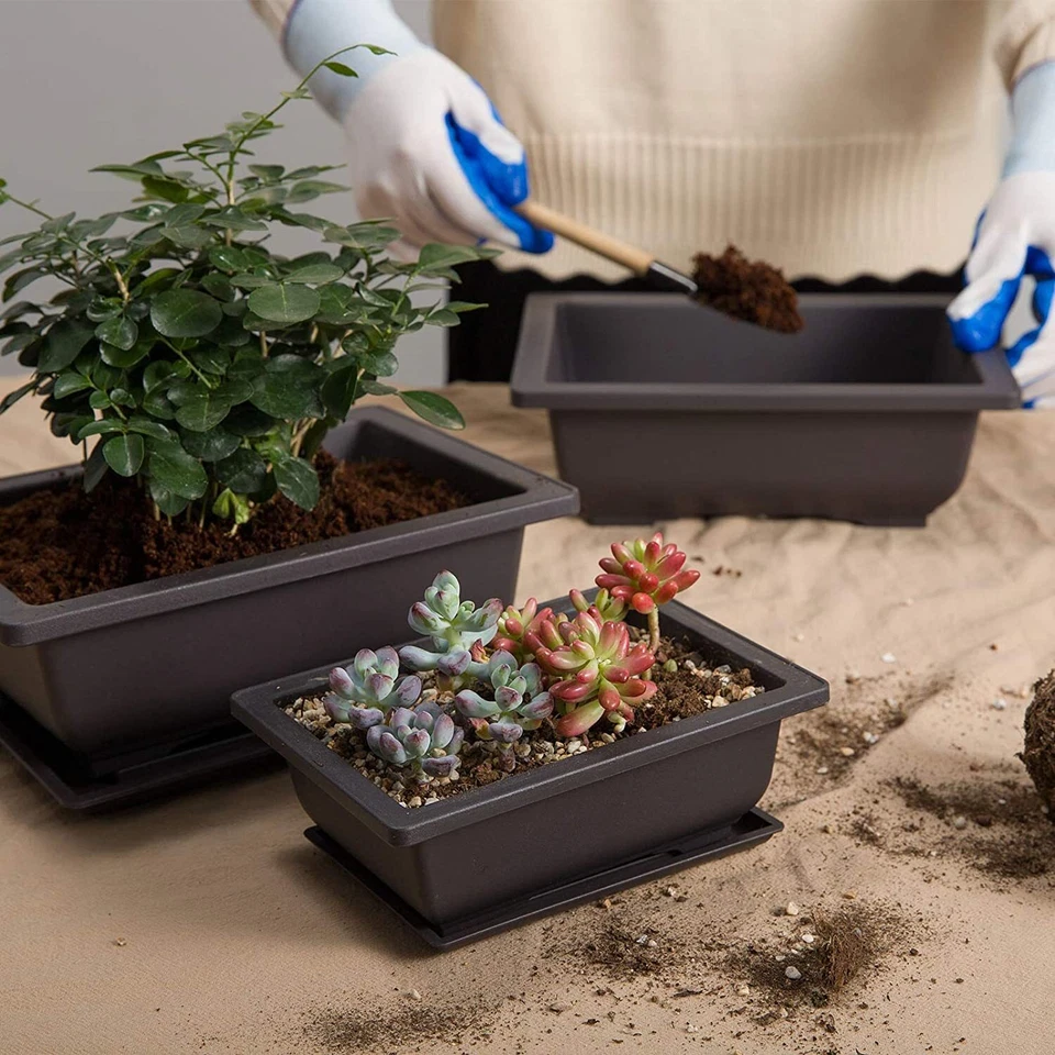 1-3 Set Plastic Bonsai Flower Pots Growing Pot with Tray Plant Labels for Garden - Image 2 of 4