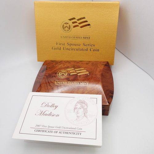 2007 W First Spouse Dolley Madison Uncirculated $10 Gold Coin COA Box - Picture 7 of 9