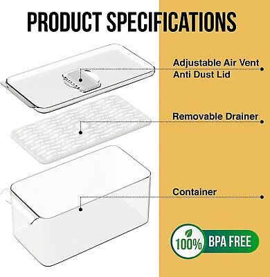 Set of 3 Refrigerator Produce Saver Containers Storage Bins with Adjustable Air Vent, Removable Filter Colander, Kitchen Organizer for Fruits