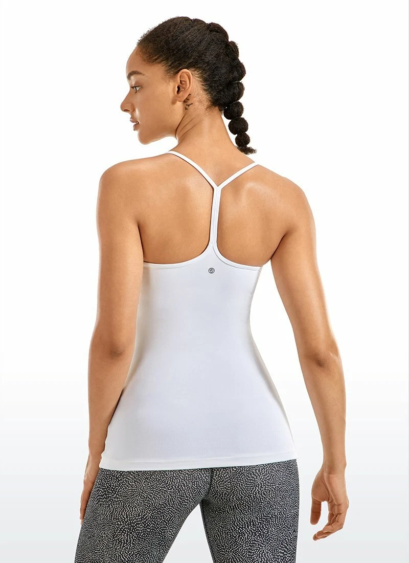 CRZ YOGA Women's Spaghetti Strap Workout Tank Tops with Built in Bra -White