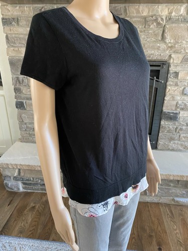 Ann Taylor Black Short Sleeve Floral Layer Sweater Blouse Top Medium- 001 - Picture 6 of 6