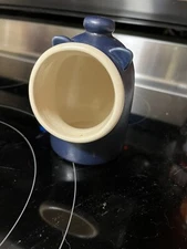 Vintage Matte Navy Stoneware Pottery Pig Shaped Salt Cellar 5"