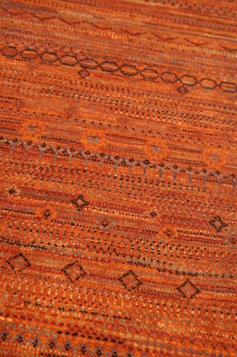 Orange 8 Ft Gabbeh Afghan Hand Knotted Tribal Striped Wool Runner Rug - Picture 7 of 12