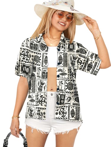 LA LEELA Hawaiian Shirts Womens Beach Party Blouse L Turtle, Black - Bild 1 von 3
