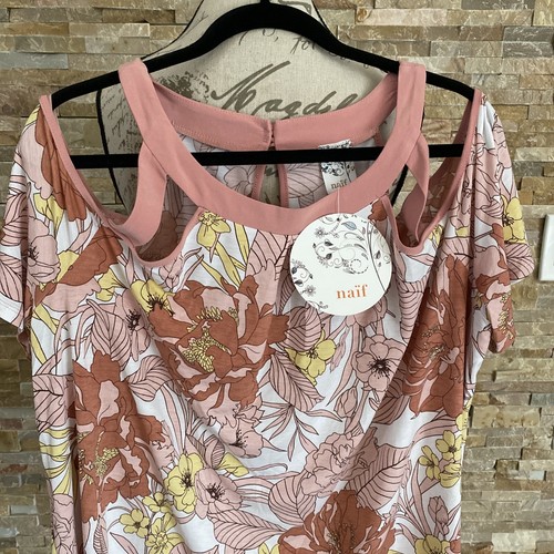 Naif Floral Peasant Tunic Cold Shoulder Top Size 3X - Picture 2 of 3