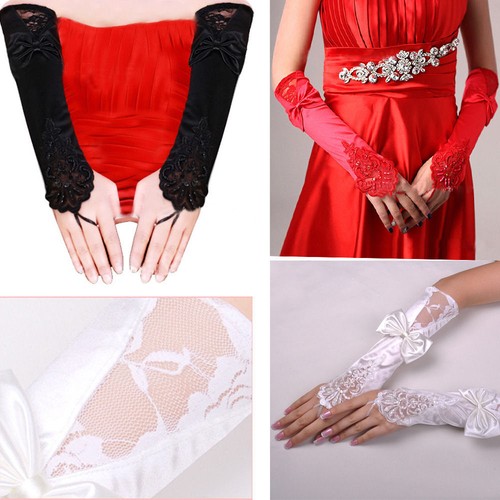 Lots Bride Wedding Party Evening Dress Fingerless Costume Lace/Satin Gloves - Picture 13 of 75