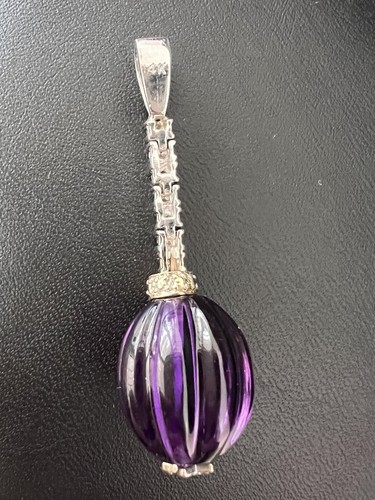 Colgante de gota de amatista diamante redondo G/VS oro blanco de 14K natural 0,27QUIT 6,3GR NUEVO - Imagen 9 de 17