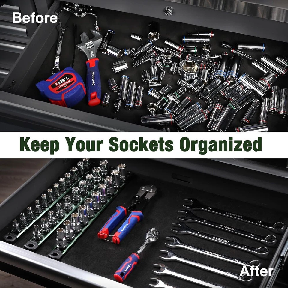 WORKPRO Magnetic Socket Organizer, 1/2-Inch Drive Aluminum Alloy Socket Rail NEW - Image 2 of 4