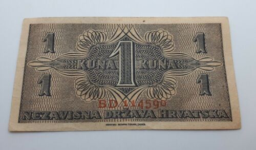 1 Kune 1942. Croatian banknotes NDH Ustasa WWII Germany Italy, Hrvatska ! - Picture 2 of 2