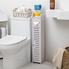 Bathroom Storage Corner Floor Cabinet Towel Storage Shelf for Paper Holder White