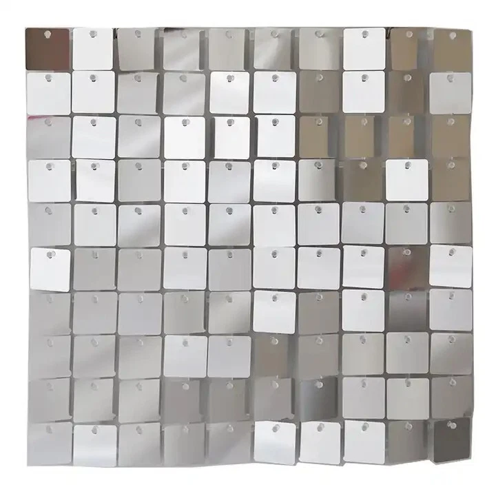 Telón de fondo de pared plateado brillante 10 piezas paneles de pared de lentejuelas para telón de fondo de fiesta Foto 3 de 4