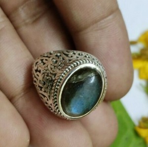 Long Ring Sterling Silver Ring Statement Ring Large Gemstone Ring Long Boho Ring Vintage Ring Labradorite Ring Natural Labradorite