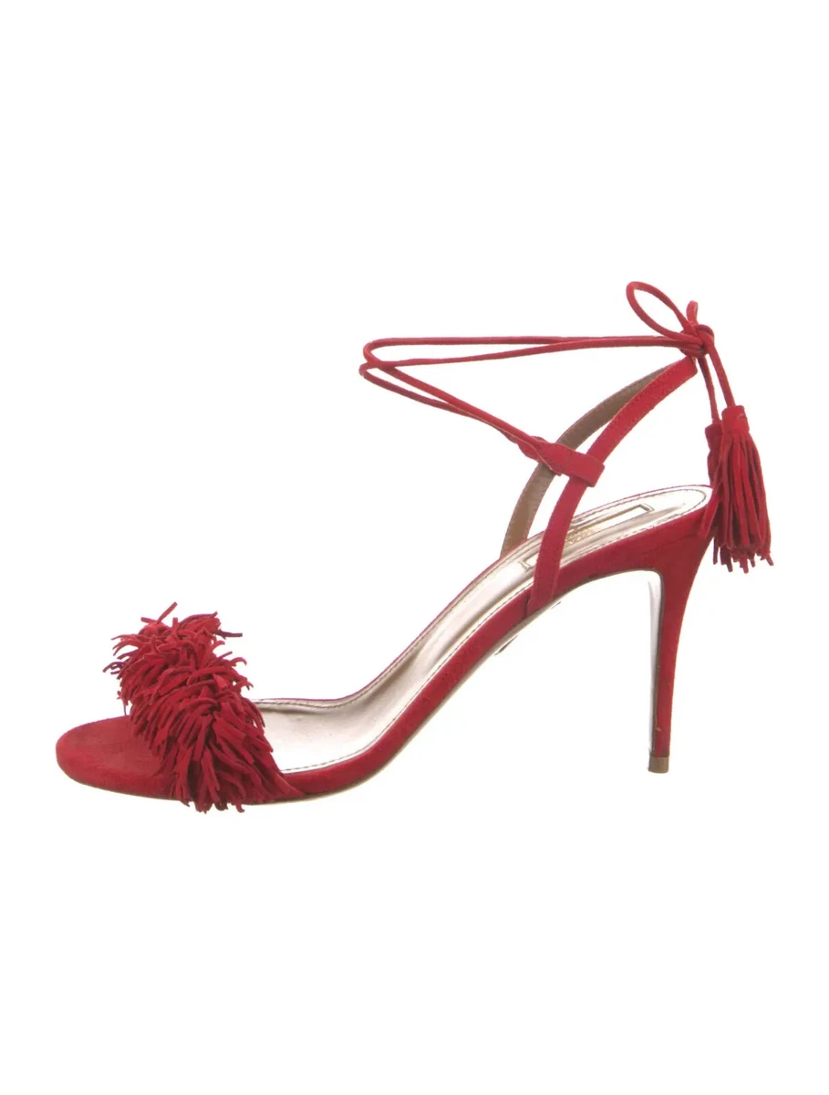 AQUAZZURA Red Suede Tassel Accents Sandals Size 8.5 IT 38.5 Good Used Cond. eBay
