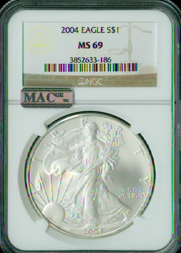 2004 SILVER EAGLE 1 OZ $1 NGC MAC MS69 PQ 2ND FINEST REGISTRY MAC SPOTLESS *