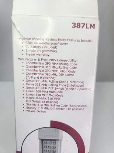 387LM Liftmaster Chamberlain UNIVERSAL Entrada sin llave KLIK2U Clicker compatible - Imagen 3 de 7