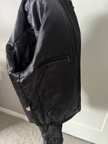 NEW men Hathaway Black Leather Zip Insulated Bomber Jacket sz L - Picture 6 of 9