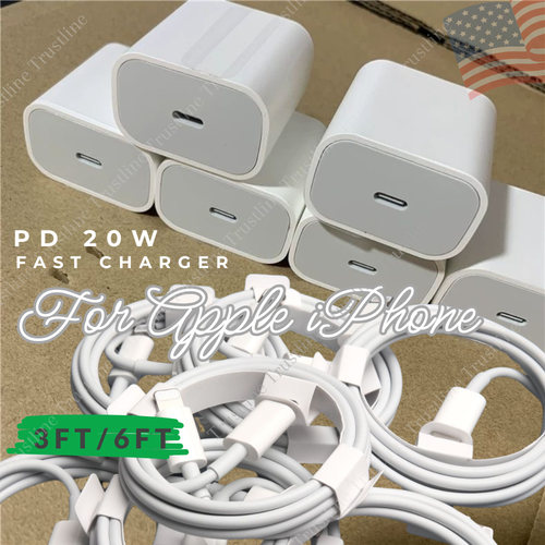 20W PD USB C Fast Charger Type C Cable For iPhone 16 15 14 Pro Max 13 12 11 Lot - Picture 1 of 17