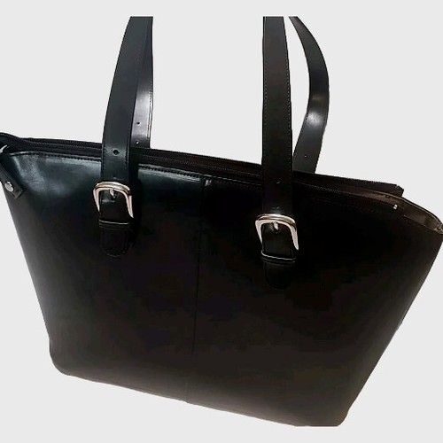 Jack Georges Large Executive Tote | Laptop Compartment | Black Leather 17" X 12"