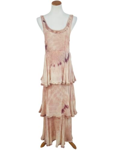 RARO Maxi Abito Boho Free People X New Romantics Blush Tie Dye a Livelli Orlo Increspato - Foto 3 di 21
