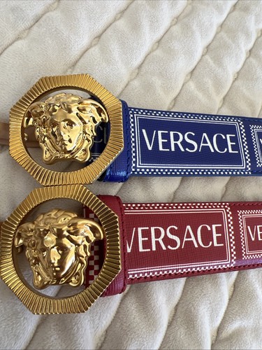 Set 2 New Versace Medusa Belts Red Blue Size M 100/40 38-42 - Picture 4 of 6