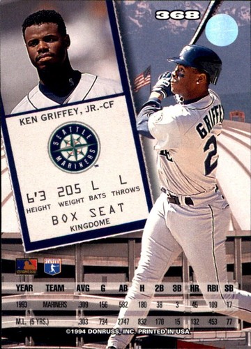 1994 Leaf #368 Ken Griffey Jr SEATTLE MARINERS - Photo 2 sur 2