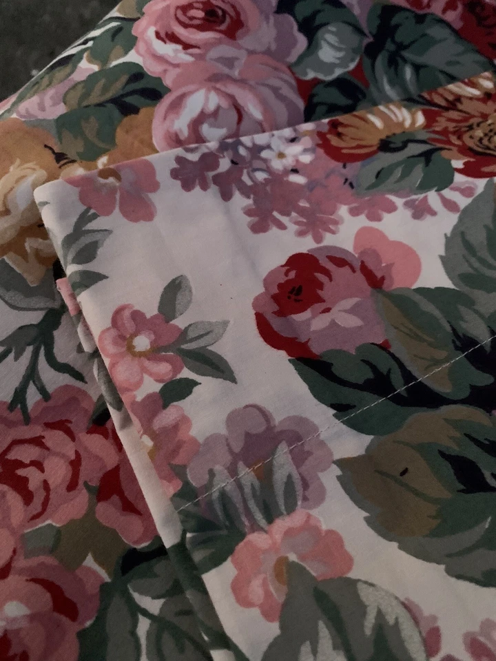 Sábana bajera plana Ralph Lauren Allison blanca multi floral vintage ~ DOBLE Foto 2 de 4