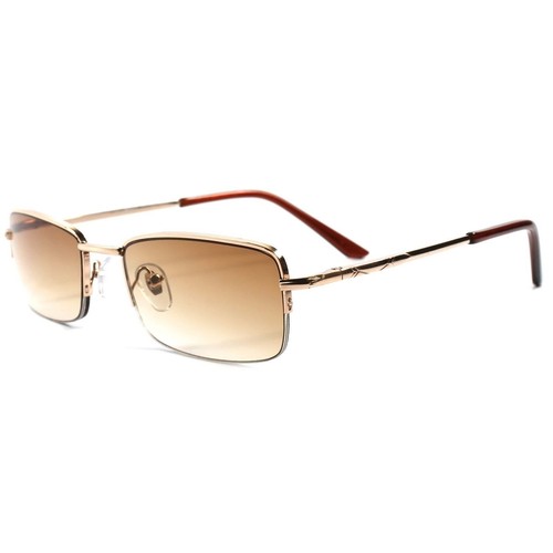 Retro Fashion Gold Mens Rectangle Rectangle Tinted Lens 2.00 Reading Sun Glasses - Picture 2 of 4