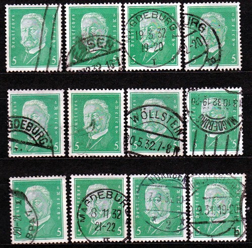 Deutsches Reich, 12 x Mi-Nr. 411 gest., Reichspräsident Paul von Hindenburg