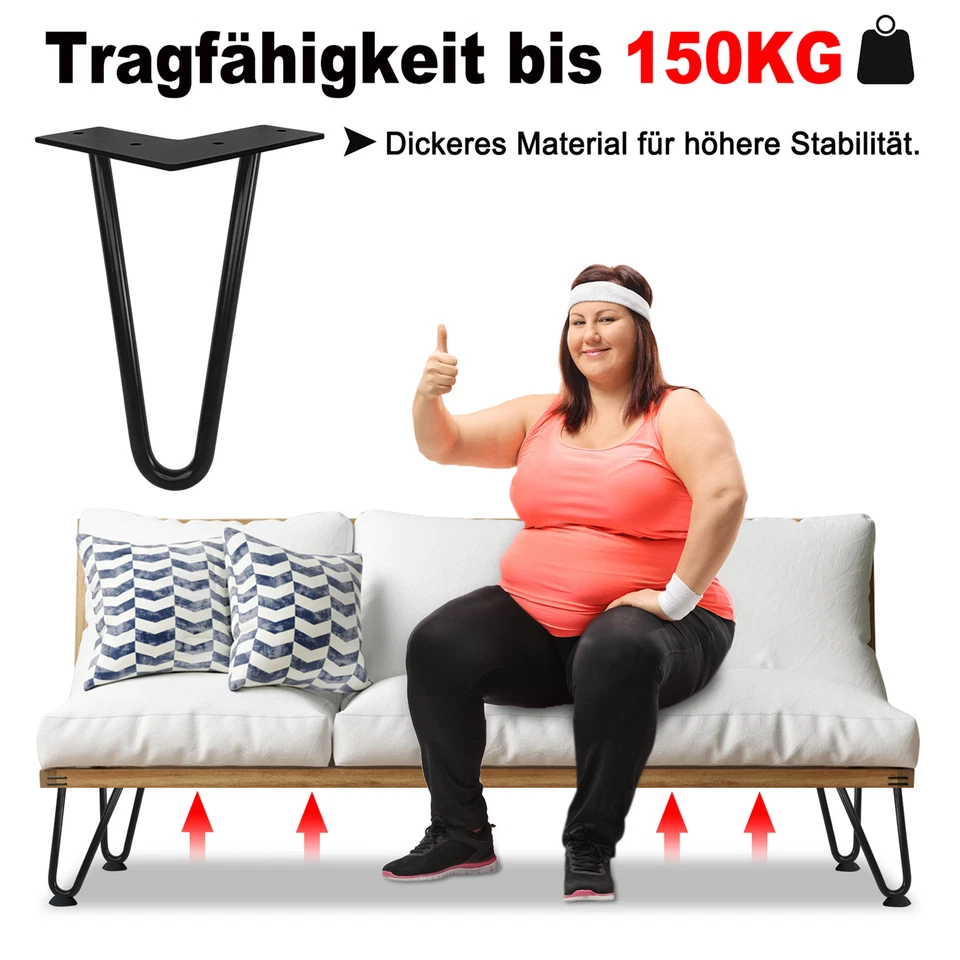 4x Hairpin Legs Set Haarnadelbeine 15-72 cm Hairpinlegs Tischbeine mit 2 Streben - Bild 3 von 4