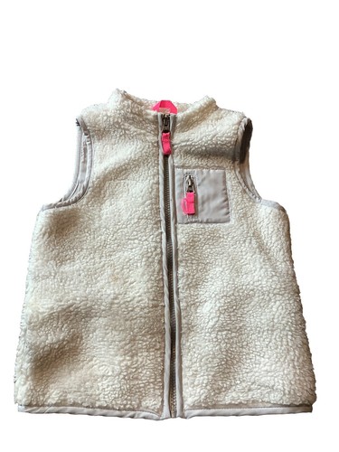 Carter’s Youth Girl Sherpa Vest Size 7 White Gray Lightweight GUC Pink Accent