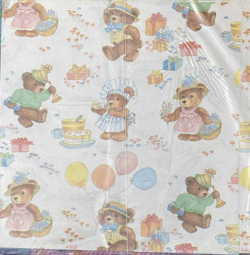 New Vintage Artfaire Teddy Bears Celebrating Gift Wrapping Paper - Picture 2 of 6