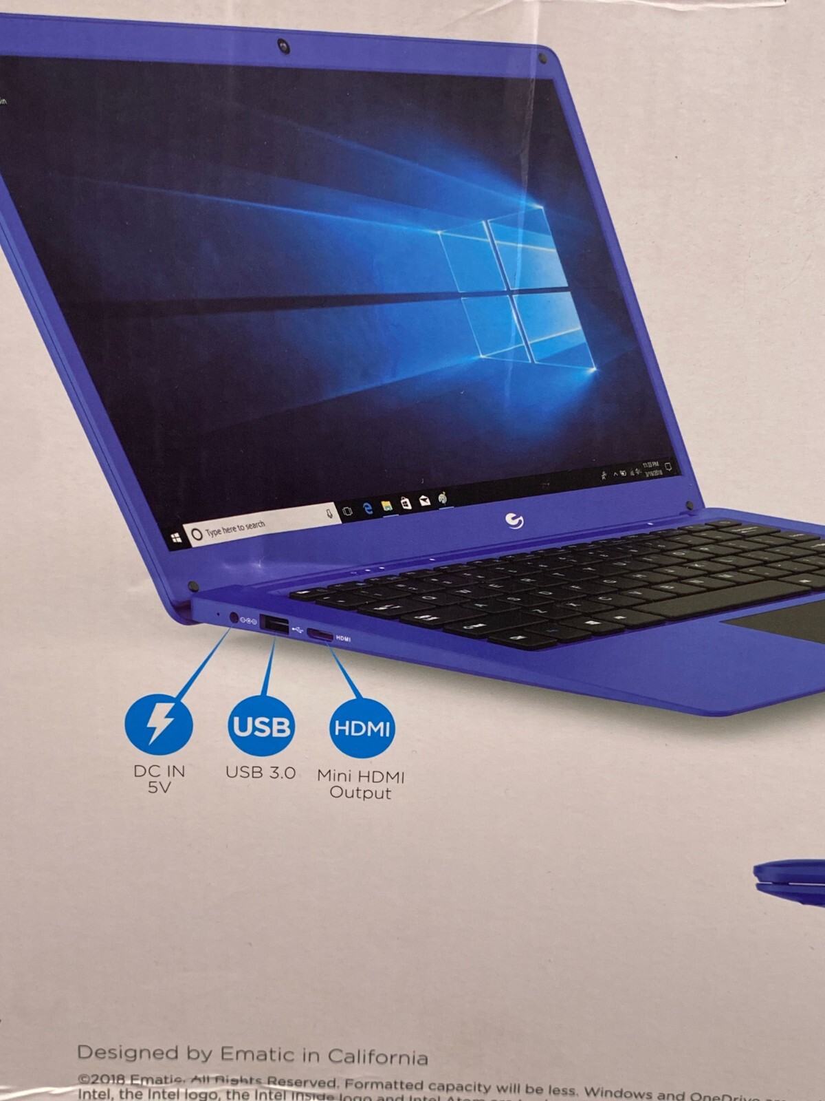 Ematic EWT147BU Blue Windows 10 Intel Atom Z8350 Quad Core 32GB 4GB RAM Laptop - Picture 9 of 12