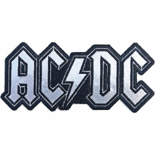 AC/DC CHROME LOGO10CM WIDE WOVEN SEW OR IRON ON CUT OUT PATCH OFFICIAL ITEM - Afbeelding 1 van 4