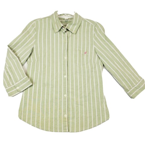 Old Navy Women's Size S Sage Green Stripe 3/4 Sleeve Button Up Perfect Fit Shirt - Picture 1 of 10