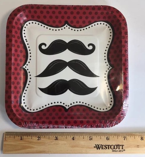 Mustache Madness Cocktail / Dessert Plates Red Black Birthday Party Event 8/p - Picture 9 of 12