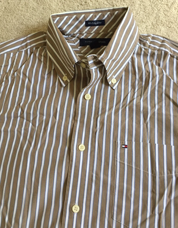 Men's Brown Striped TOMMY HILFIGER Shirt, M - Great Condition, RRP $120